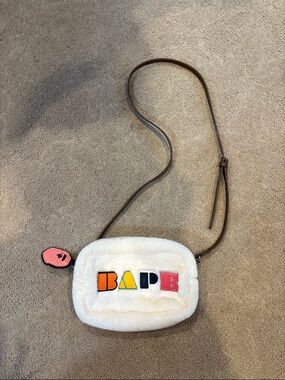 BAPE White Fuzzy Logo Crossbody Bag